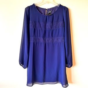 NWT MyMichelle Medium Navy Blue Sheer Balloon Sleeves Crochet Dress Knee Length